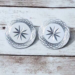 Vintage Clip On Earrings - Silver Tone Starburst Design 1.25"